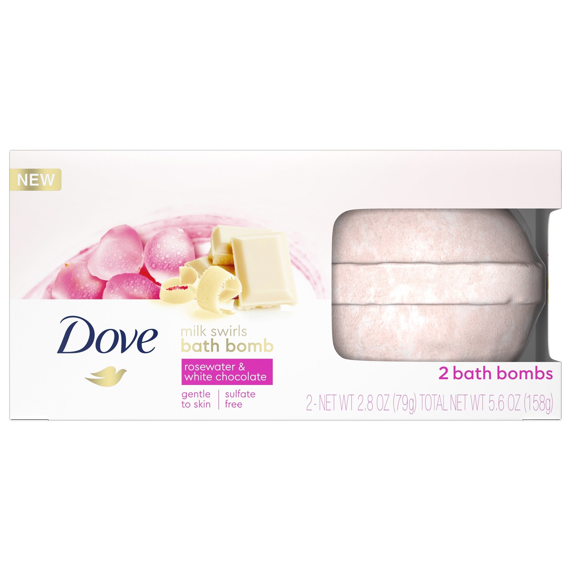 $6 Dove Milk Swirls Bath Bombs Rosewater & White Chocolate 2 Ct 2.8 Oz