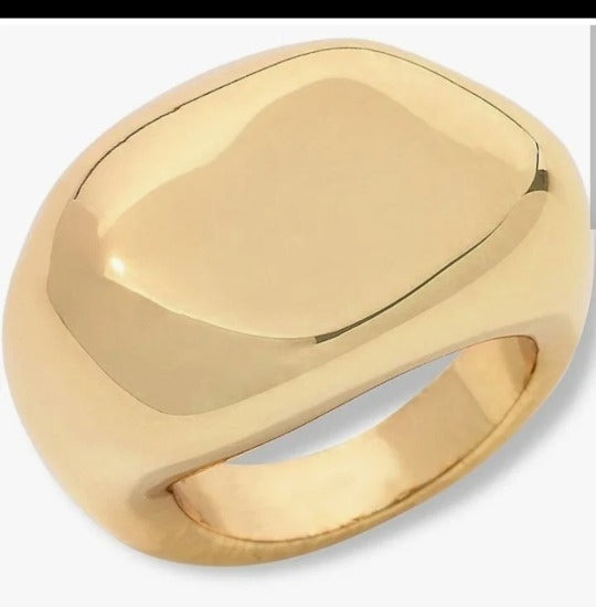 $35 Bellezza free form dome ring sz 5 New This Bellezza free form dome ring features a striking design with a smooth, polished surface that reflects light beautifully. Crafted in a rich gold tone, the ring showcases an organic, asymmetrical shape that pr