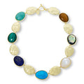$131 Connie Craig Carroll multi oval gemstone stat 891995 New Experience the elegance of the Connie Craig Carroll multi oval gemstone station necklace. This stunning piece features an array of luminous gemstones including malachite, lapis lazuli, chalced