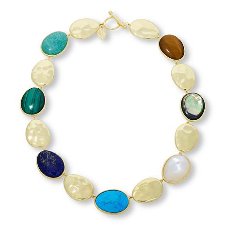 $131 Connie Craig Carroll multi oval gemstone stat 891995 New Experience the elegance of the Connie Craig Carroll multi oval gemstone station necklace. This stunning piece features an array of luminous gemstones including malachite, lapis lazuli, chalced