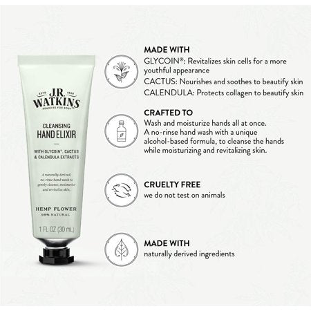 $13 J.R. Watkins Hemp Flower Hand Elixir, No Rinse Hand Wash, 1oz
