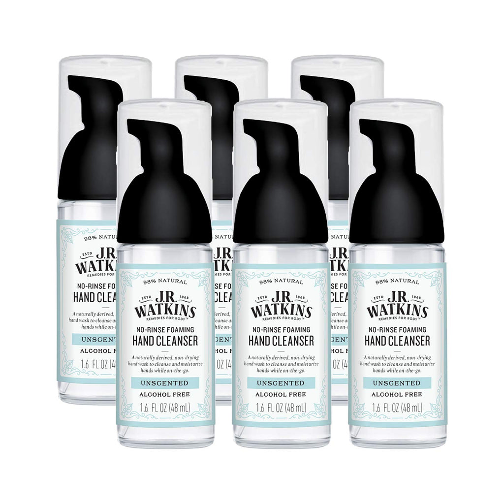 $18 J.R. Watkins No-Rinse Foaming Hand Cleanser   Hand Soap in Pump Dispenser   Bathroom & Kitchen Foam Cleaner   All Natural, Alcohol Free, Unscented, 1.6 fl. Oz., 6 Pack