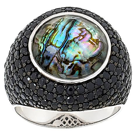 $225 KWAN yellow cyan BLACK SPINEL RING PEARL size 862143  New $225 KWAN yellow cyan BLACK SPINEL RING PEARL size 7