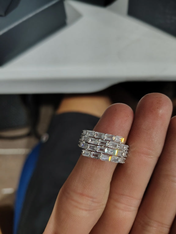 $44 Radiance By Absolute  3.98ctw Emerald Cut 4-Ro New Sz 8 Radiance by Absolute  3.98ctw Emerald Cut 4-Row Ring Elegantly emerald-cut simulated diamonds lend a refined shine to this wide ring, a dramatic and easy-wearing take on stacked and layered desi