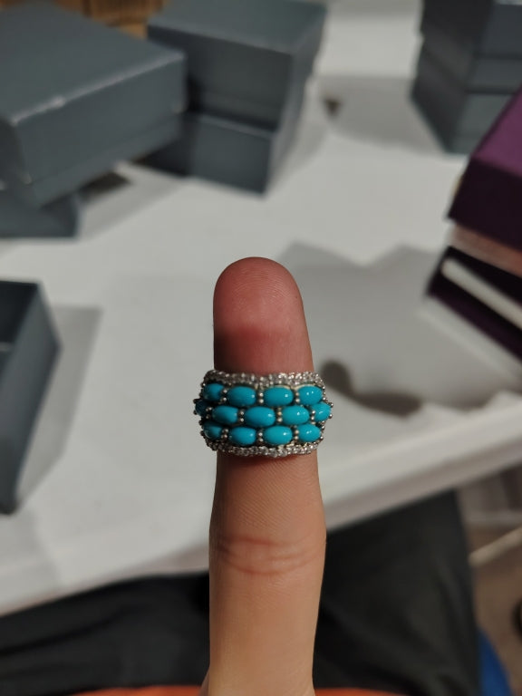 $75 Colleen Lopez GEM 3 row sleeping beauty Kingma 865922 stock photot has different stones New $75 Colleen Lopez GEM 3 row sleeping beauty Kingman Turquoise white zircon size 6