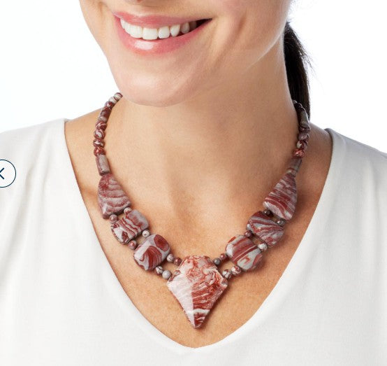 $145 Mine Finds by Jay King sterling silver beaded 861762 New $145 Mine Finds by Jay King sterling silver beaded multicolored crazy lace quartzite stone necklace