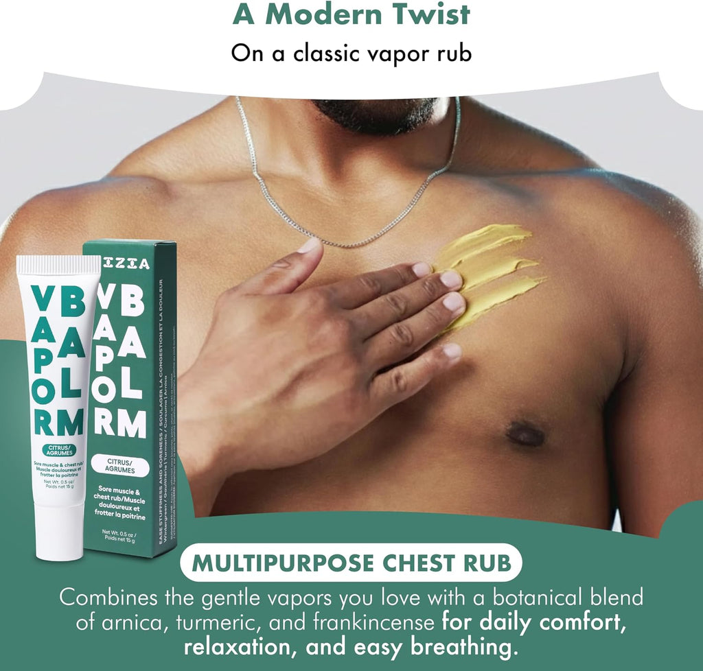 $18 Zizia Vapor Balm Tube - Chest Rub and Muscle Balm with Arnica, Turmeric, Wintergreen, & Eucalyptus - Naturally Scented Botanical Vapor Rub - Vegan and Cruelty-Free Formula - Travel Essentials - 0.5 oz