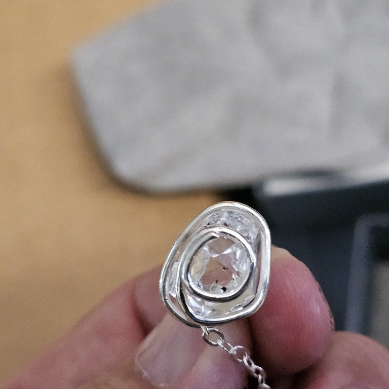 $130 double-terminated Herkimer diamond quartz cry New 878713 $130 double-terminated Herkimer diamond quartz crystal wrapped in a sterling silver cage