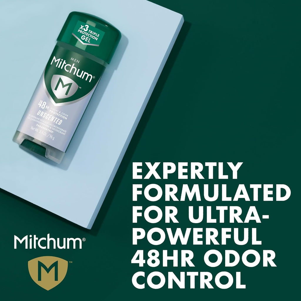 $8 Mitchum Men's Triple Odor Protection Antiperspirant & Deodorant Gel, Unscented, 48HR Protection, 3.4 oz