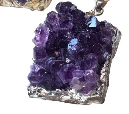 $100 HERKIMER MINES Amethyst Crystal Cluster Penda New 864859 $100 HERKIMER MINES Amethyst Crystal Cluster Pendant, Sterling Silver Chain Necklace