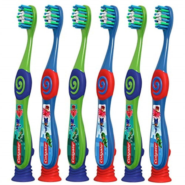 $16 Colgate PJ Masks Toothbrush for Toddlers & Little Children with Suction Cup Kids 2-5 Years Old Extra Soft Pack of 4